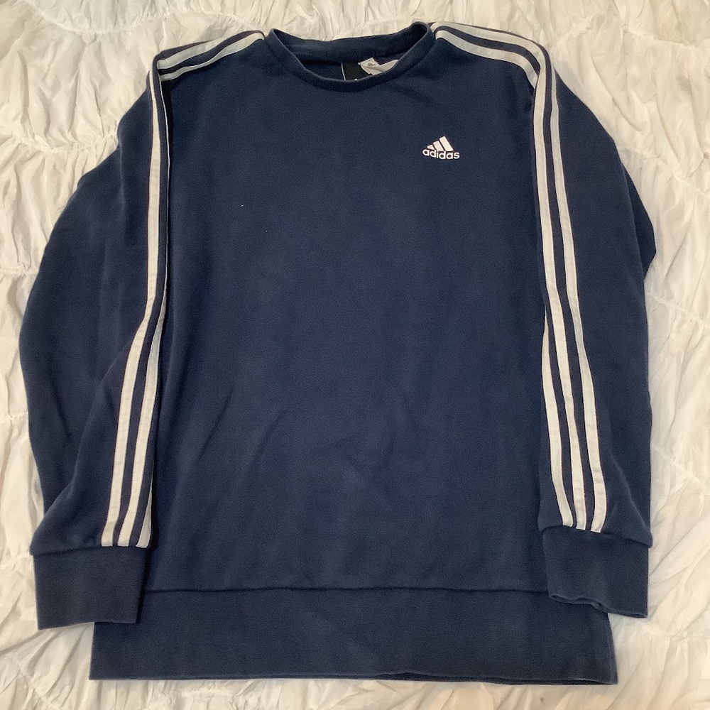 Navy Blue and White Striped Adidas Sweater